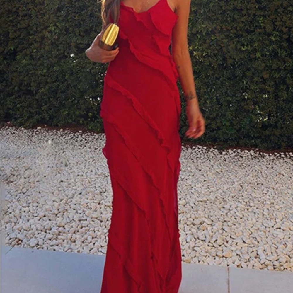 Red Sleeveless Ruffled Dress Perfect for a cocktail party of salsa dancing